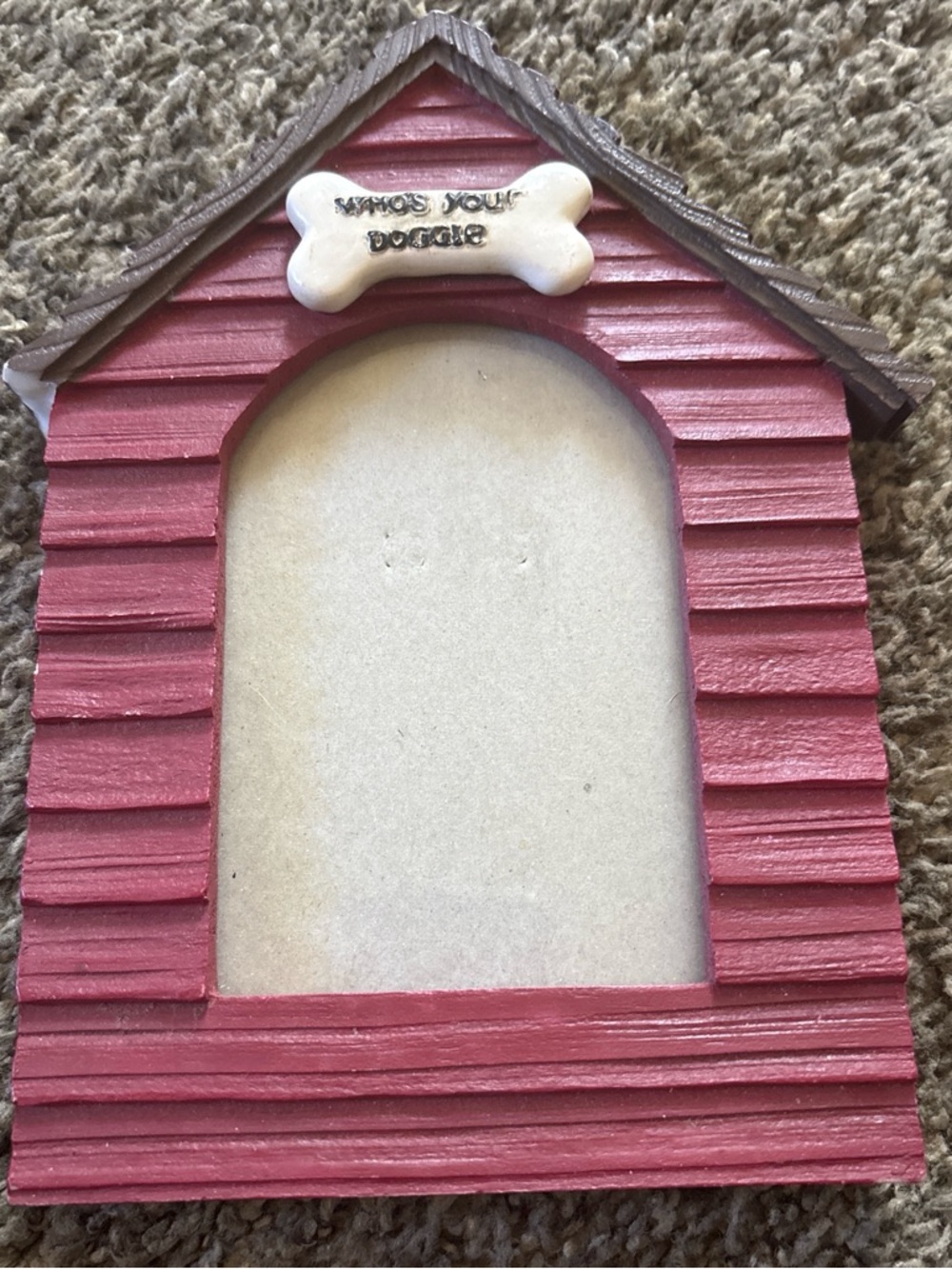Red Wooden Dog House Photo Frame with Bone Accent
